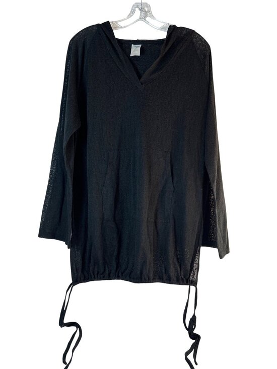 Kona Soul Tops - Kona Soul Womens Top Hoodie Swim Cover-Up Pockets Sheer Long Sleeves Black Size